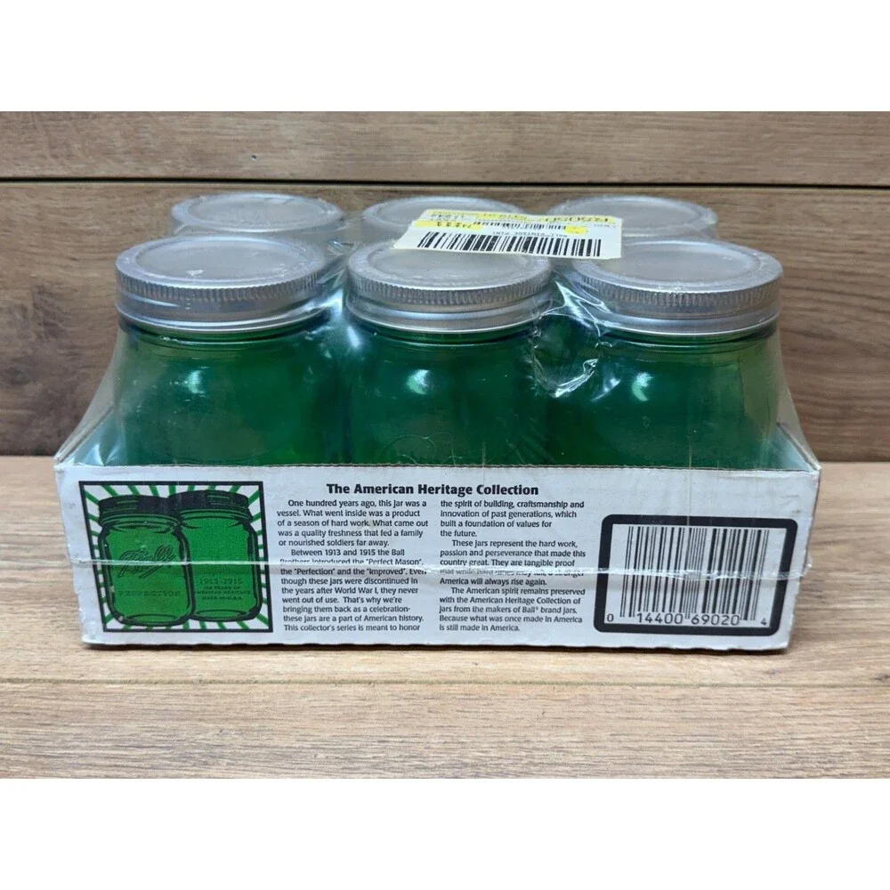 Ball Pint Mason Jars 100th Anniversary Limited Edition Full 6 Pack Green - New!